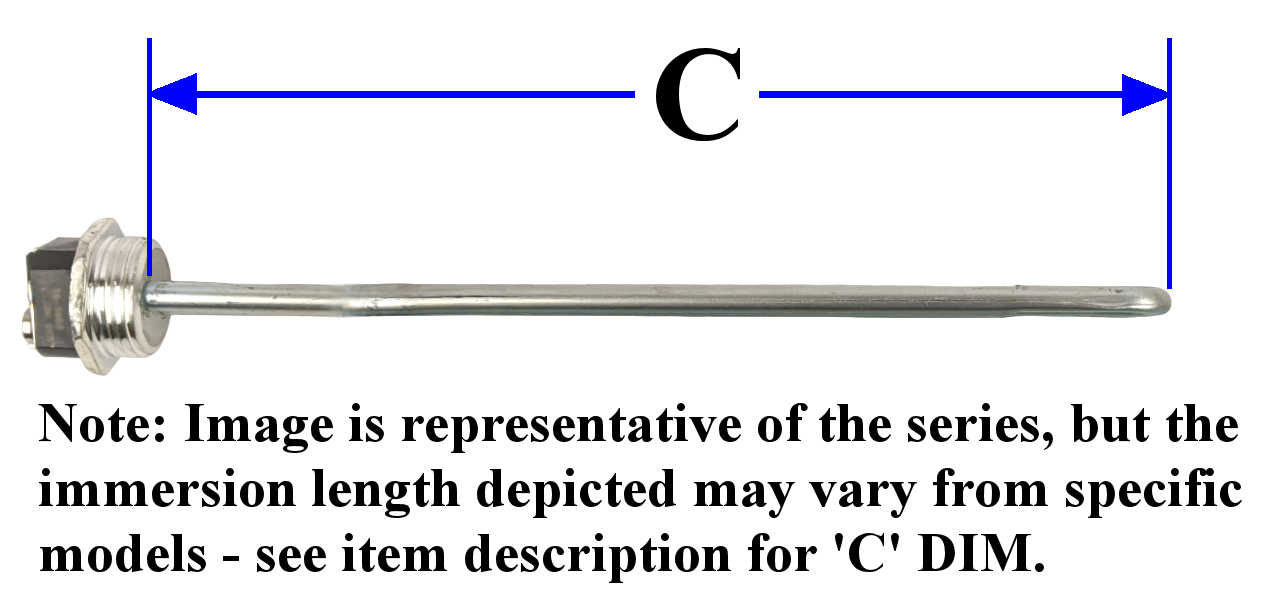 4500W @ 240V 13-1/4" Immersion Length D-245-IC Model 1" Straight Thread Screw-In Style Plated Copper Alloy Replacement Water Heater Element