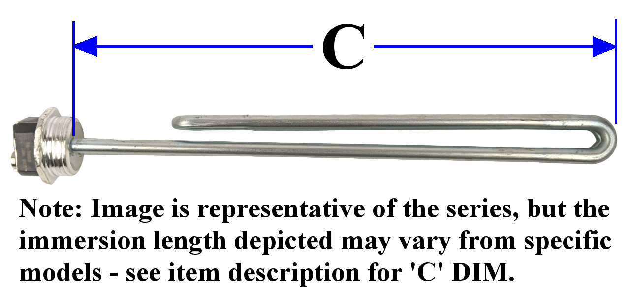 4500W @ 240V 13-1/4" Immersion Length D-245-IC Model 1" Straight Thread Screw-In Style Plated Copper Alloy Replacement Water Heater Element