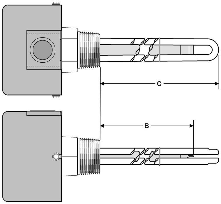 CQ2-2041: Copper Element, 2kW, 240V 1-Phase, 1-1/4" NPT Brass Screw Plug Immersion Heater With NEMA 1 General Purpose Enclosure (Unregulated), 6" Immersion Length